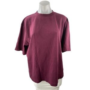 Uniqlo Airism Womens Burgandy Short Sleeve Crew Neck Basic Tee T-Shirt Top Sz L